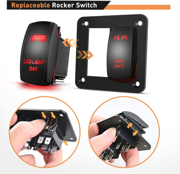 2 Gang LED Light Bar Rear Lights Rocker Switch Panel Red